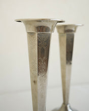 Load image into Gallery viewer, Silver Plate Trumpet Vase Pair