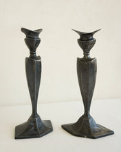 Load image into Gallery viewer, Art Deco Style Pewter Candlesticks
