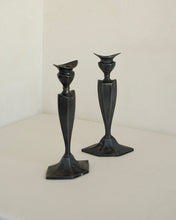 Load image into Gallery viewer, Art Deco Style Pewter Candlesticks

