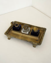 Load image into Gallery viewer, Brass Inkwell Desk Set
