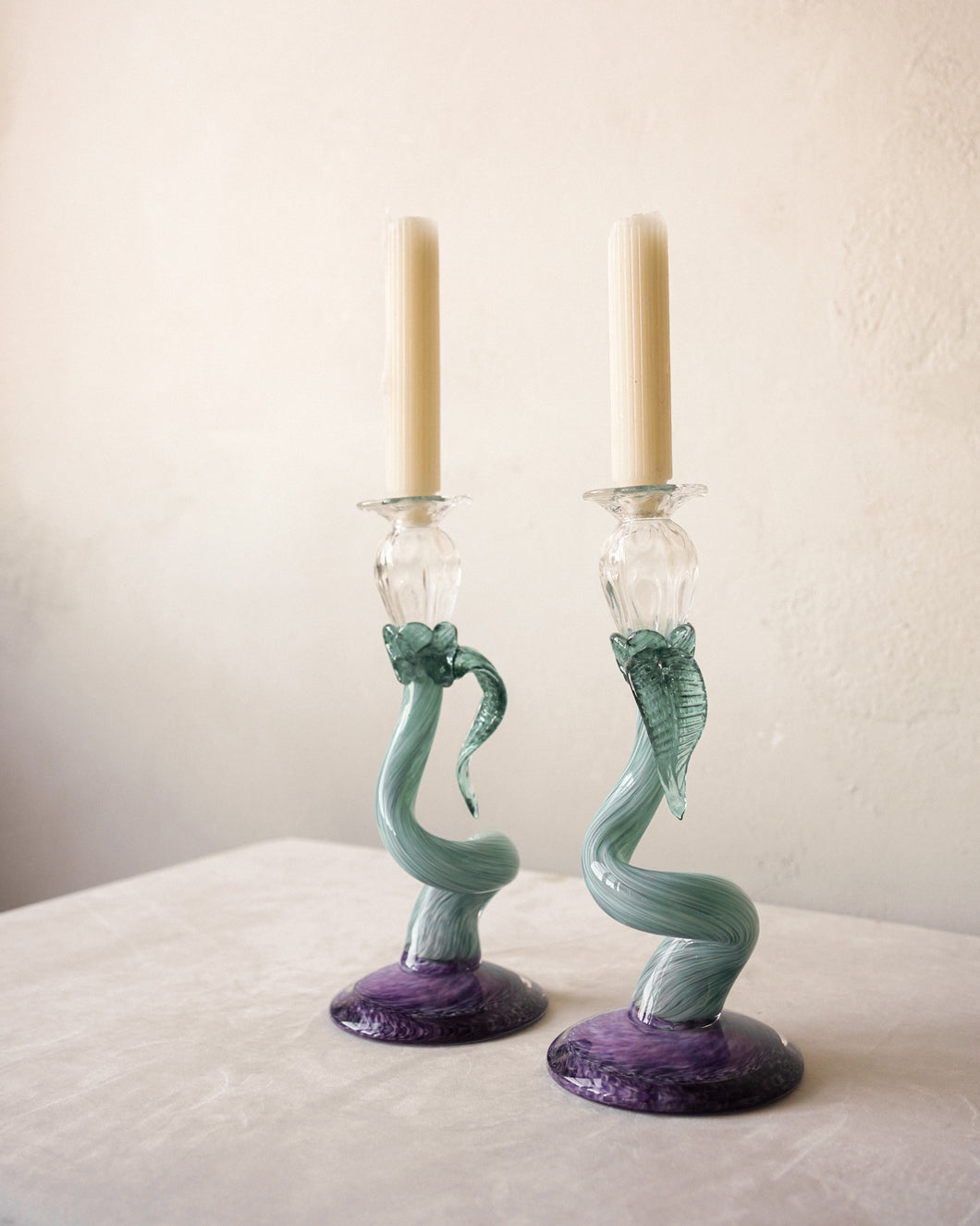 Italian Glass Candlestick Set