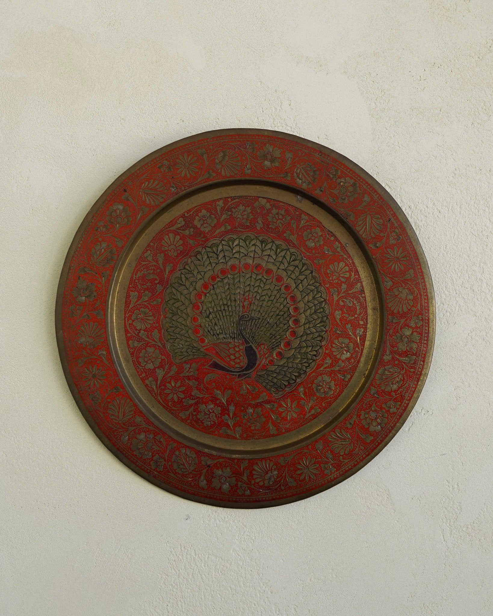 Enameled Brass Peacock Plate