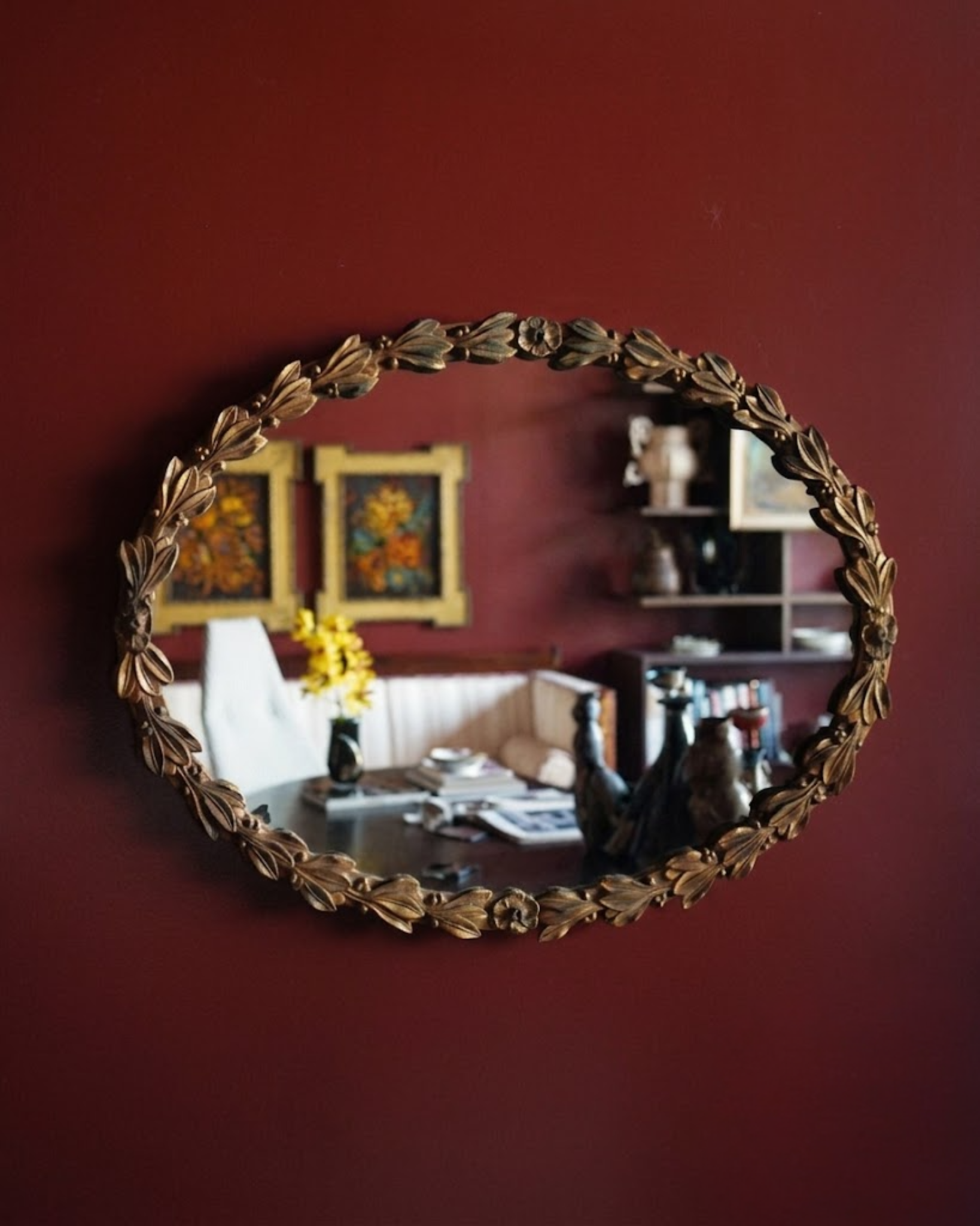 Gilt Floral Oval Mirror