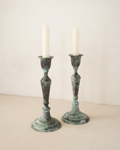 Load image into Gallery viewer, Brass Verdigris Candlestick Pair
