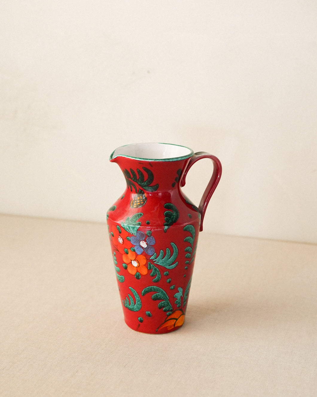 Italian Hand Painted Floral Pitcher Vase