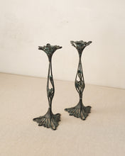 Load image into Gallery viewer, Bronze Verdigris Floral Candlesticks
