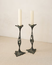 Load image into Gallery viewer, Bronze Verdigris Floral Candlesticks

