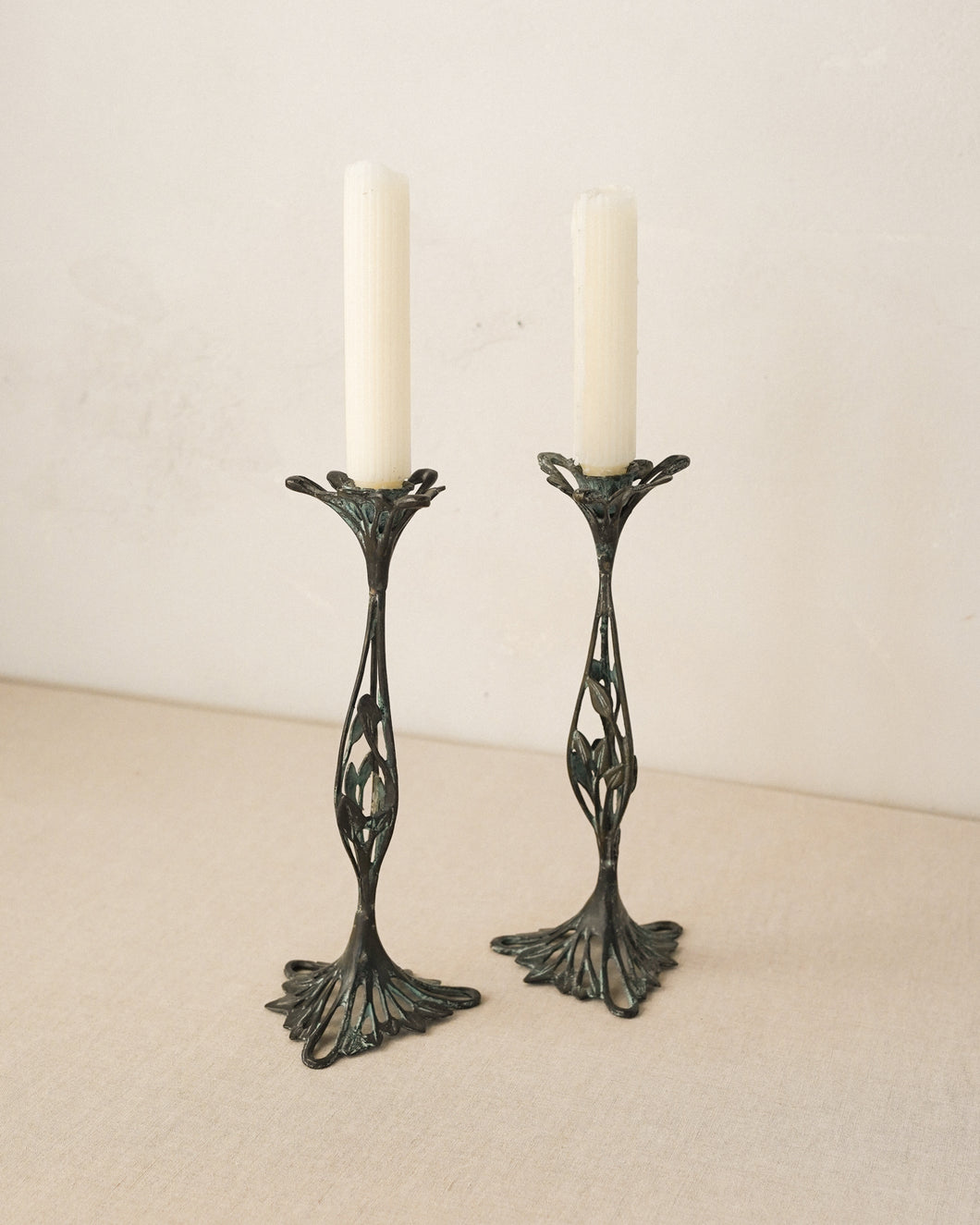 Bronze Verdigris Floral Candlesticks