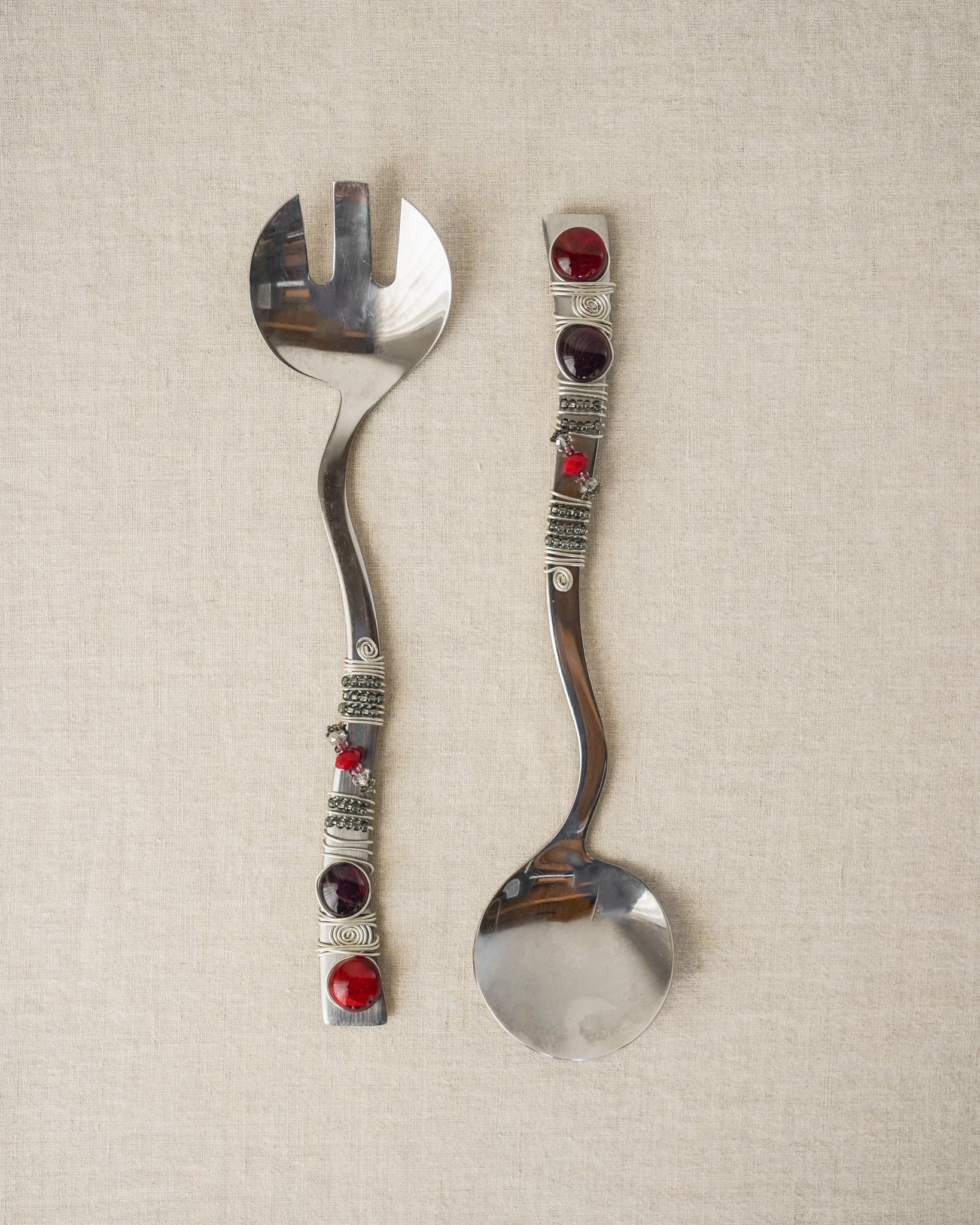 Red Purple Beaded Serving Set