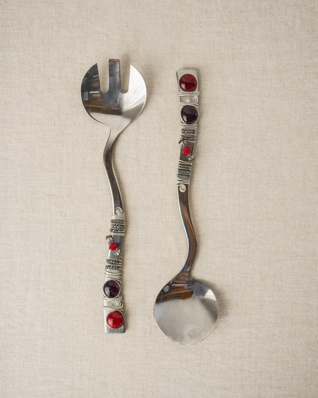 Red Purple Beaded Serving Set