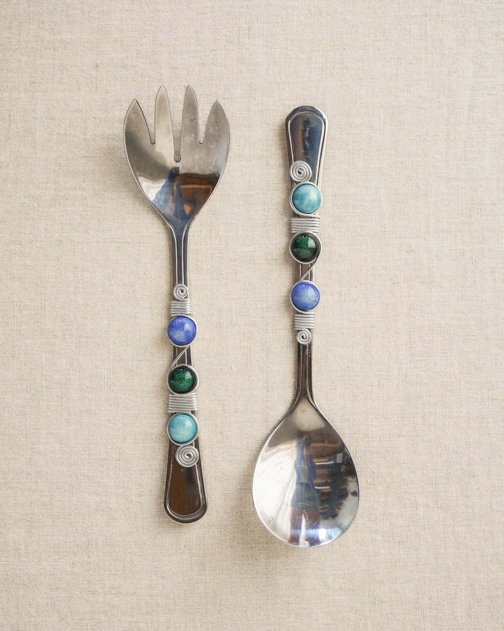 Blue Green Beaded Serving Set