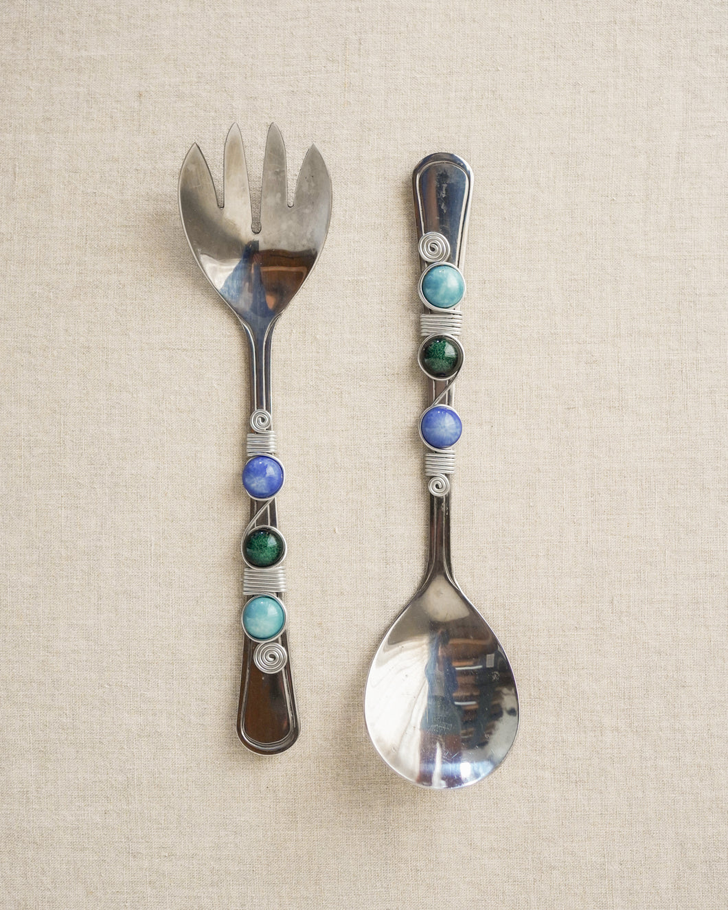 Blue Green Beaded Serving Set