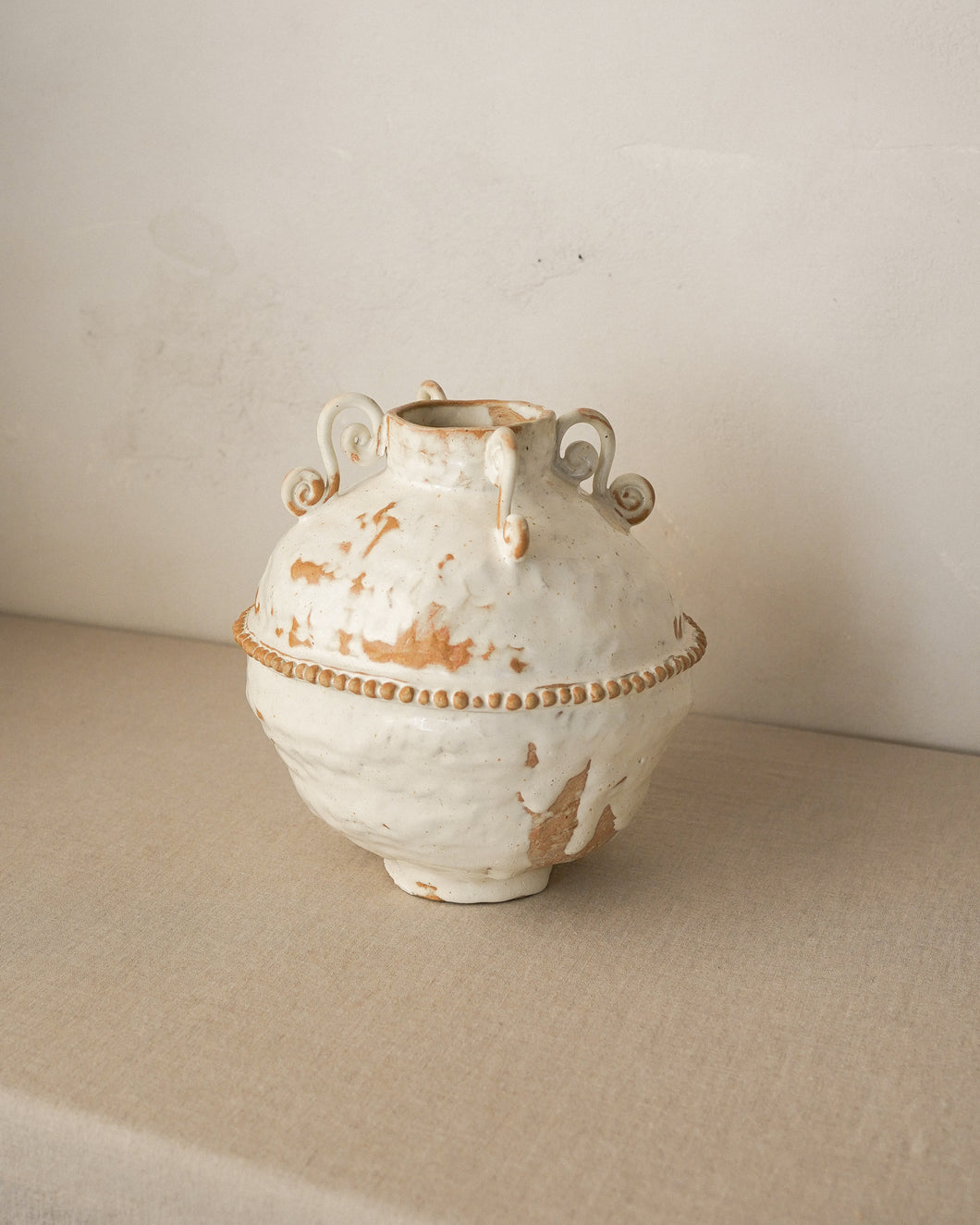 Wonky Cream Beaded Vase