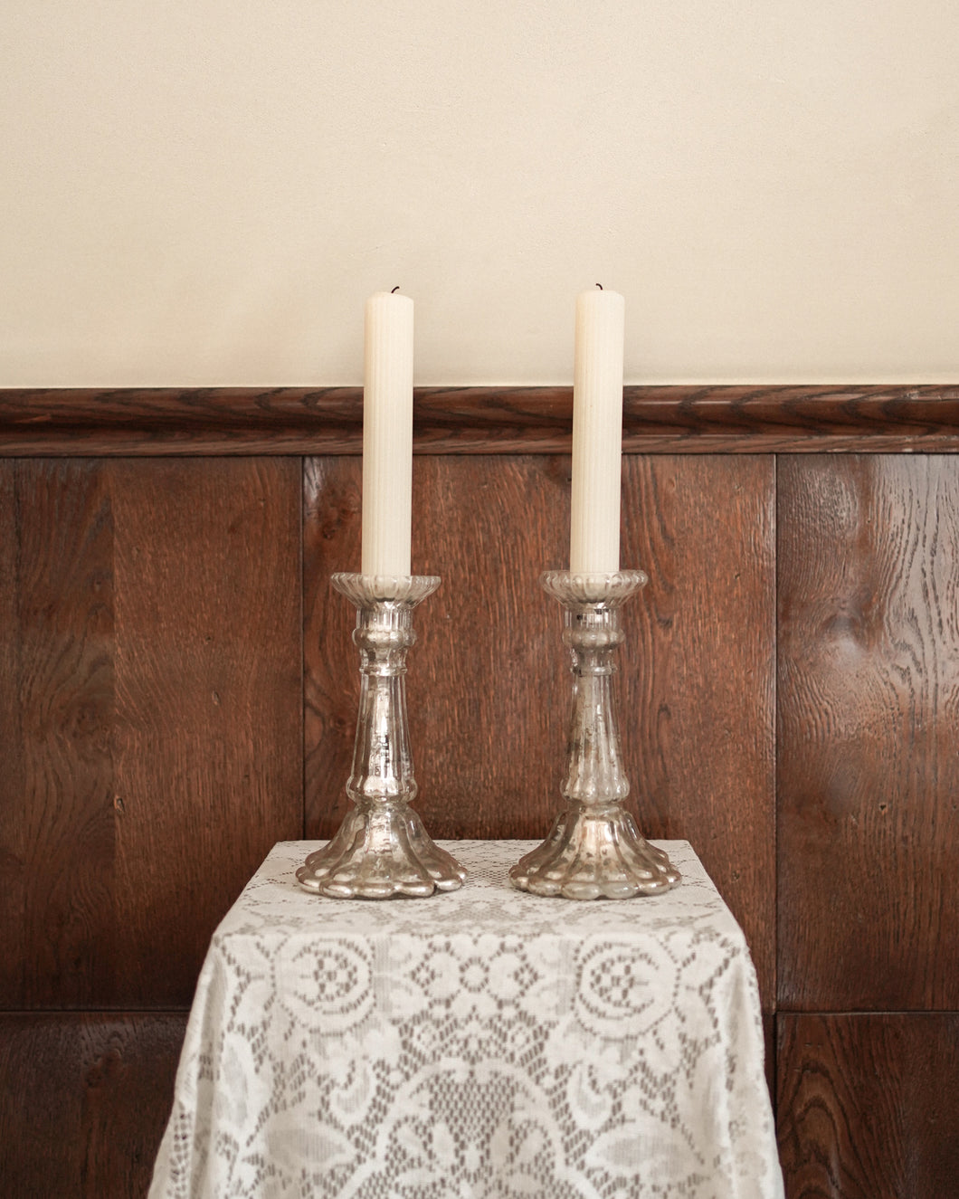 Mercury Glass Candlestick Set