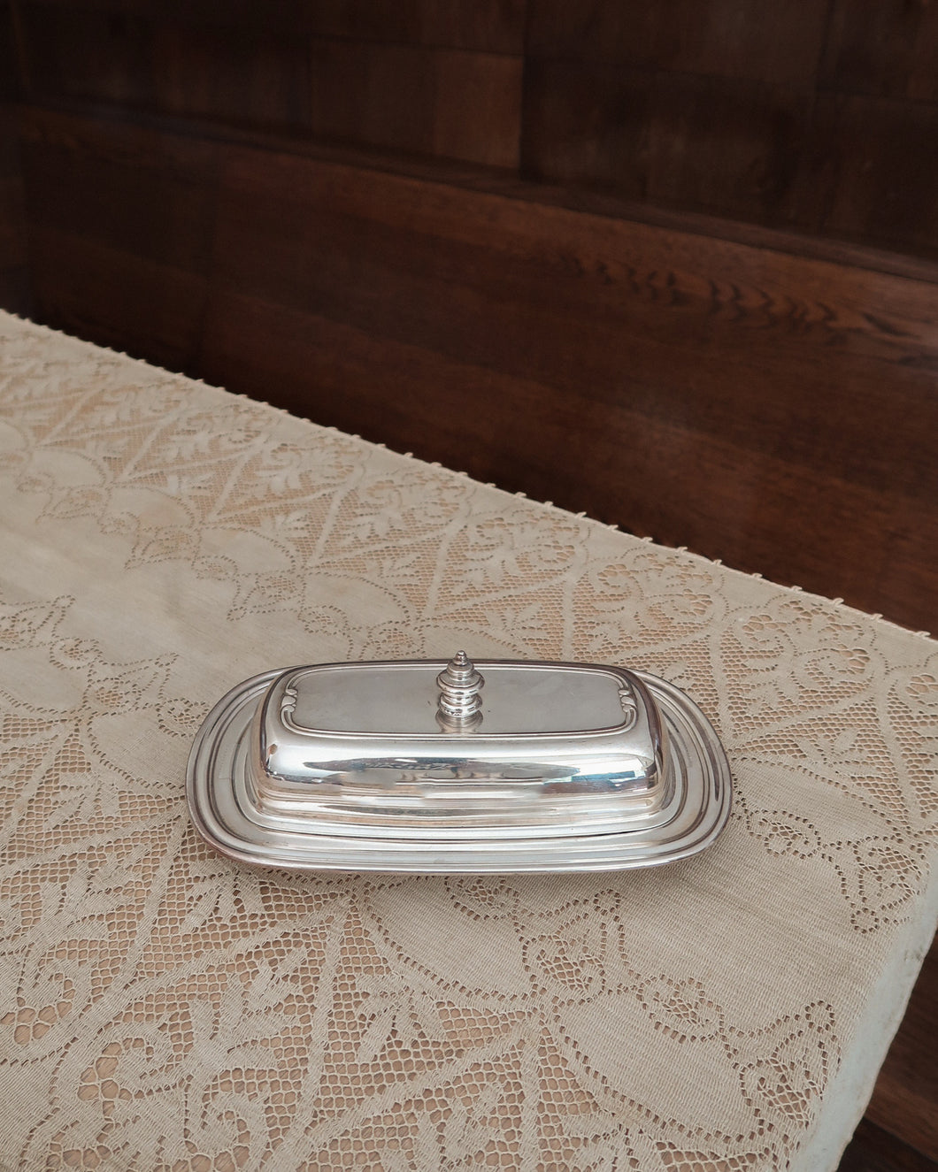 Ridged Silver Butter Dish